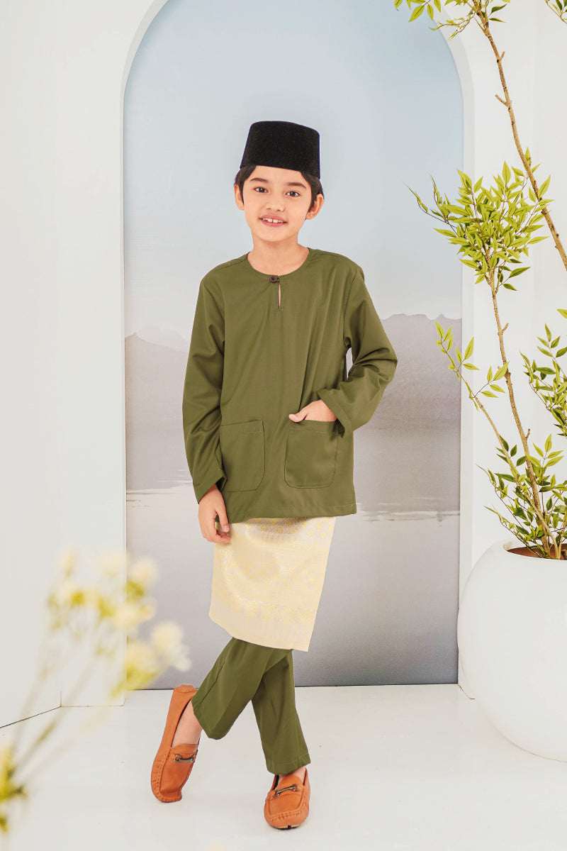 BAJU MELAYU BUDI 01 KIDS - Olive Green