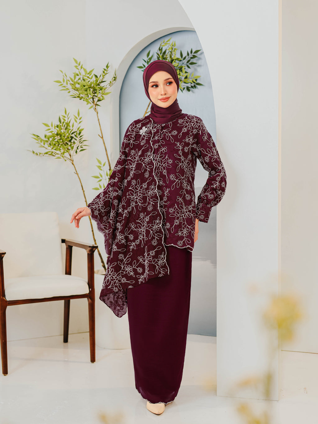 KAPAS CAHYA 02 - Burgundy (Selendang Included) – ANIES IMAN EMPIRE