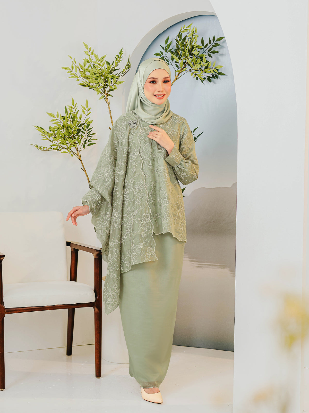 KAPAS CAHYA 07 - Sage Green (Selendang Included)