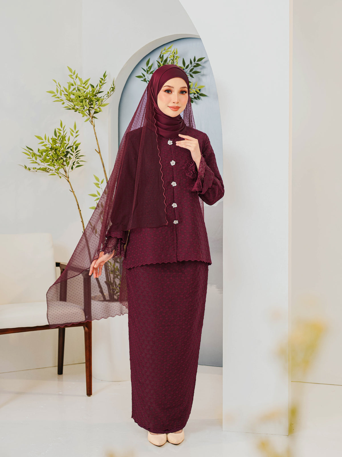 MANES WANGI 04 - Burgundy (Selendang Included)